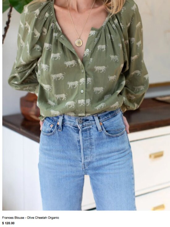 Tops - Emerson Fry Frances Blouse - Olive Cheetah Organic